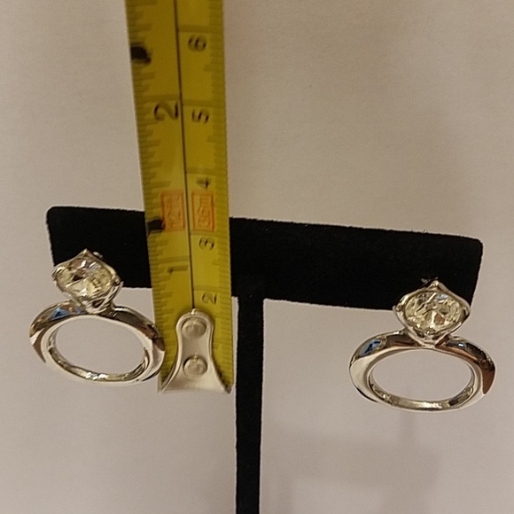 *G Silver Tone With Clear Crystal Diamond Wedding/engagement Ring Earrings - Picture 2 of 4